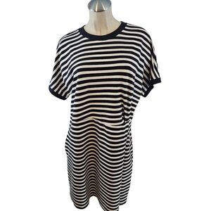 Chico's Size 2 L Navy and White Striped Dress With Pockets